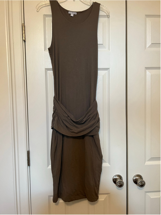 James Perse Dresses & Skirts - Women's Standard James Perse Taupe Ruched Wrap Front Draped Midi Dress Size 3/L